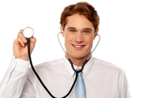 Physician posing withstethoscope Stock Photos