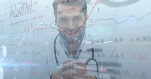 Physician responding to data input, presenting clinical metrics while animated Stock Footage 321800472
