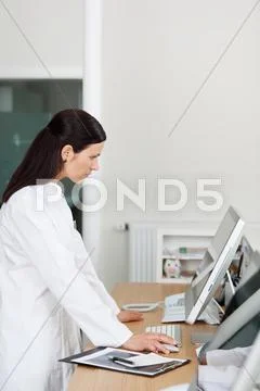 Physician works at her pc Stock Photos