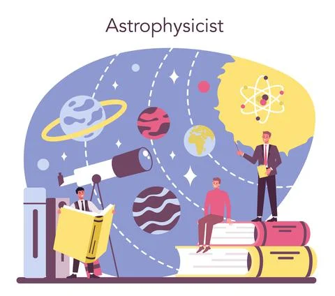 Physicist concept. Scientist explore electricity, magnetism, light Stock Illustration