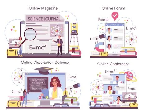 Physicist online service or platform set. Scientist explore electricity, Stock Illustration