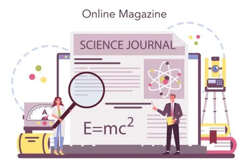Physicist online service or platform. Scientist explore electricity, Stock Illustration
