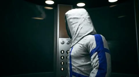 The physicist-scientist takes the elevator and walks down the corridor into the Stock Illustration