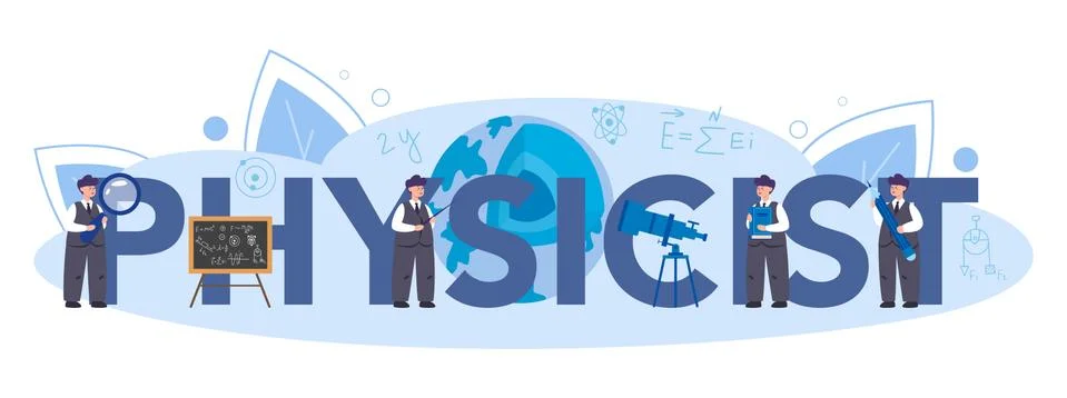 Physicist typographic header concept. Scientist explore electricity, Stock Illustration