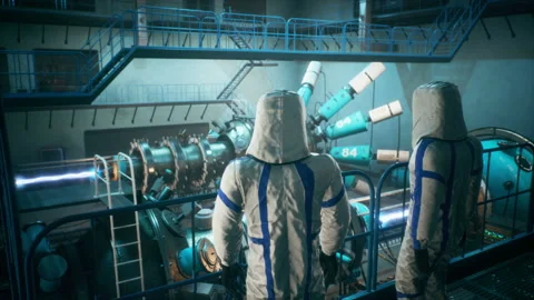 Physicists of the future are watching sci-fi fusion reactors to generate endless Stock Footage 152781724