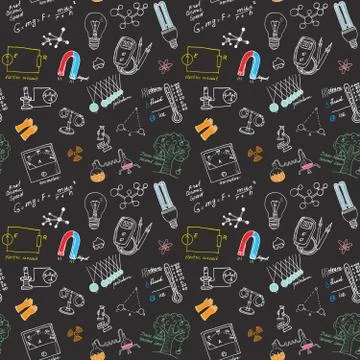 Physics and sciense seamless pattern with sketch elements Hand Drawn Doodles  Stock Illustration
