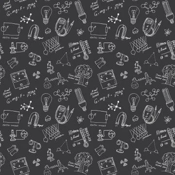 Physics and sciense seamless pattern with sketch elements Hand Drawn Doodles  Stock Illustration