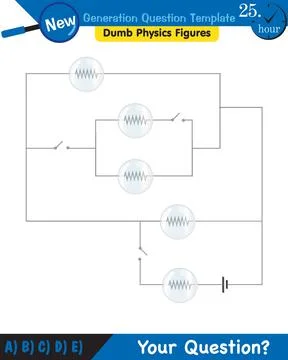 Physics, basic electric circuits, next generation question template, eps Illustrazione stock