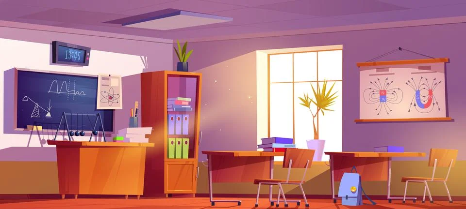 Physics classroom interior, school class room Illustrazione stock