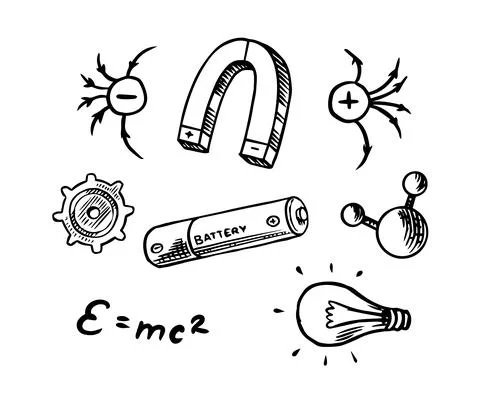 Physics concept. Magnet and negative and positively charged particles of Stock Illustration