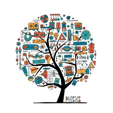 Physics Concept Tree for your design. Icons, sign and symbols. Stock Illustration