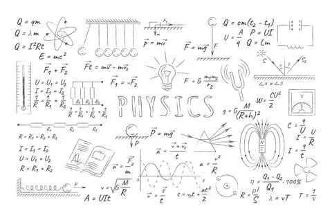 Physics Concepts and Equations Handdrawn Illustration Stock Illustration