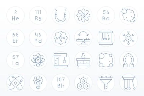 Physics Design Vector Icons featuring 24 Pixel Optimized Thin Line Style Stock Illustration