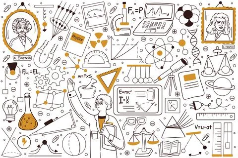 Physics doodle set 스톡 일러스트