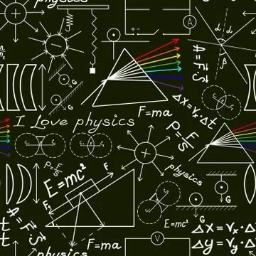 Physics doodles on school squared paper, seamless pattern Stock Illustration