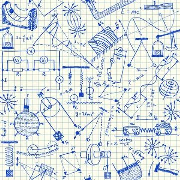 Physics doodles seamless pattern Illustrazione stock