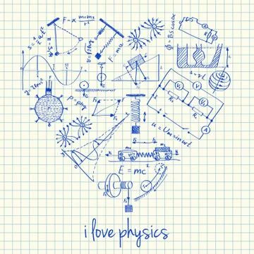 Physics drawings in heart shape Illustrazione stock