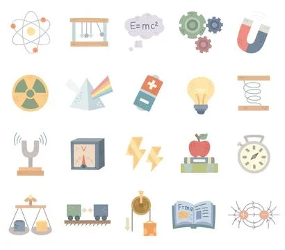 Physics education set featuring atom 스톡 일러스트