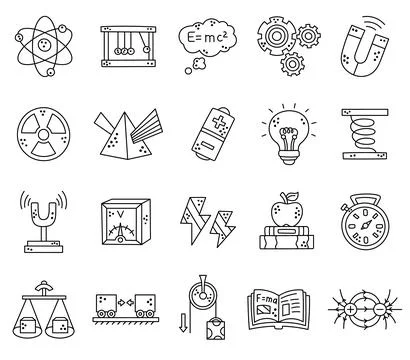 Physics education set featuring atom 스톡 일러스트