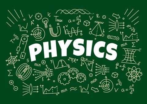 Physics formulas on school board Stock Illustration