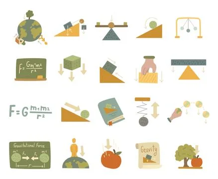 Physics gravity set in scandinavian style Stock Illustration
