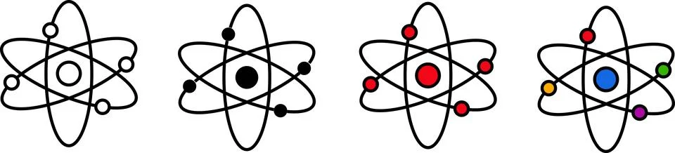 Physics Icon Set Illustration Template Design. Atom Icon Set Stock-Illustration