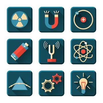Physics icons in flat design style Stock Illustration