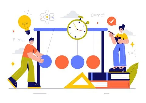 Physics Learning Vector Illustration featuring Students Exploring Electrici.. Stock Illustration