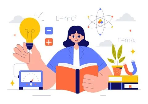 Physics Learning Vector Illustration featuring Students Exploring Electrici.. Stock Illustration
