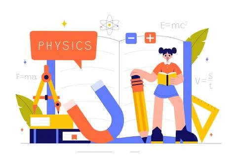 Physics Learning Vector Illustration featuring Students Exploring Electrici.. Stock Illustration