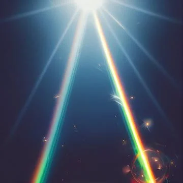 Physics of optics. White light shines through a prism. Generate rainbow colors. Stock Illustration