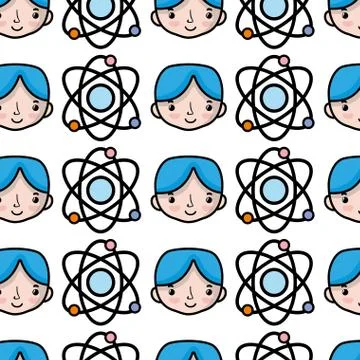 Physics orbit atom with boy student background Stock Illustration