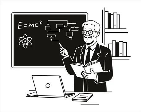 Physics Professor Teaching Science in Classroom Stock Illustration
