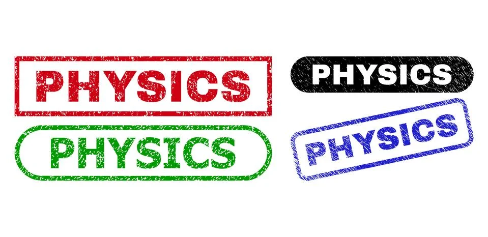 PHYSICS Rectangle Stamps with Scratched Style Stock Illustration