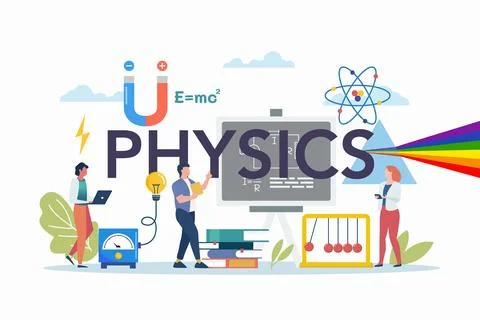 Physics scene with physics elements. Stock Illustration