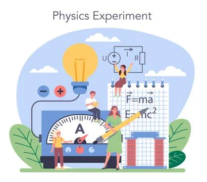 Physics school subject concept. Scientist explore electricity Stock Illustration