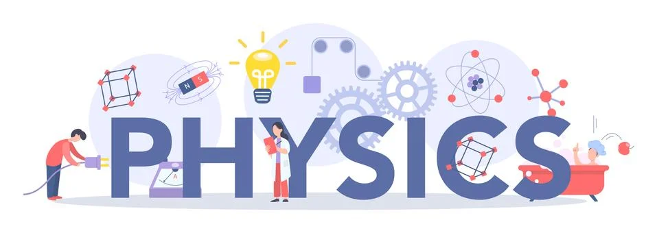 Physics school subject typographic header concept. Scientist explore Stock Illustration