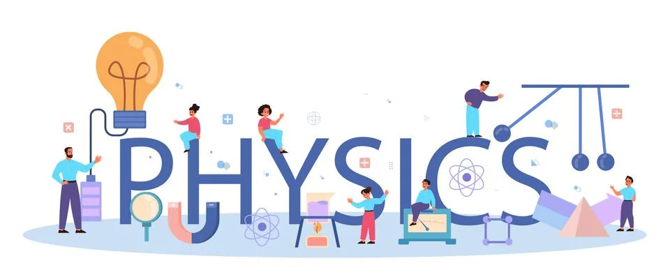 Physics school subject typographic header concept. Scientist explore Illustrazione stock