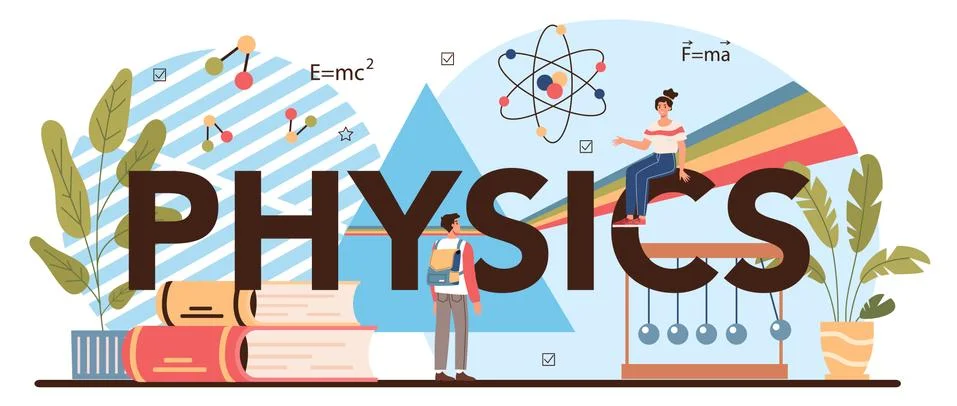 Physics school subject typographic header. Students explore electricity Stock Illustration