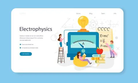 Physics school subject web banner or landing page. Scientist Illustrazione stock