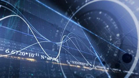 PHYSICS, SCIENCE. ABSTRACT BACKGROUND WITH DIFFERENT FORMULAS Stock Photos