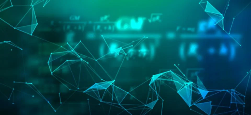 Physics science formula on plexus polygonal background Stock Illustration