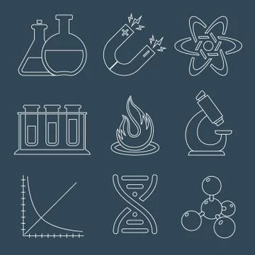 Physics science icons flat 스톡 일러스트