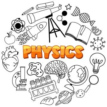 Physics Science Icons in Hand-Drawn Vector Style Stock Illustration