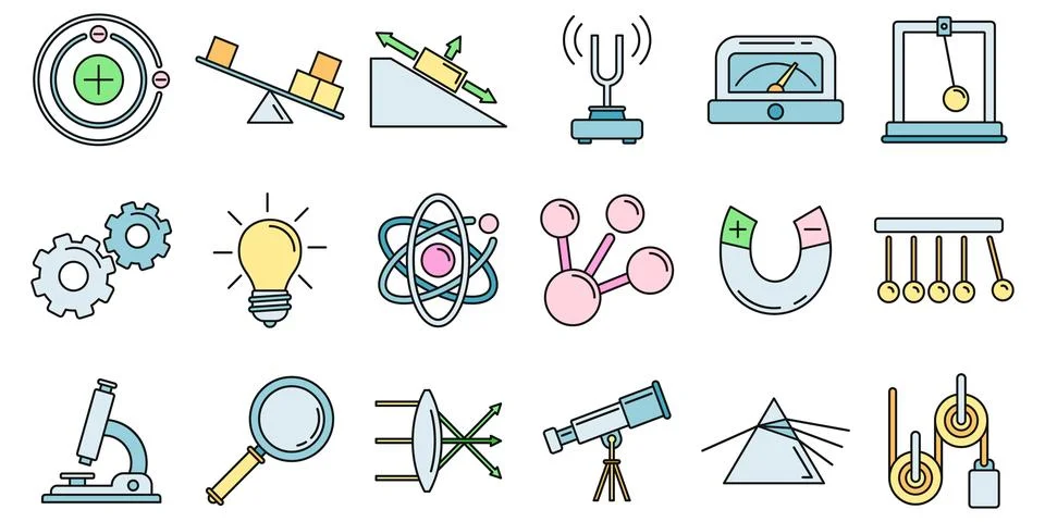 Physics science icons set vector color イラスト素材