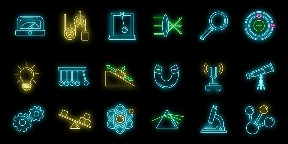 Physics science icons set vector neon イラスト素材