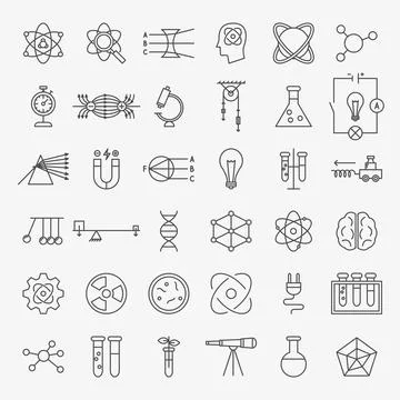 Physics Science Line Icons Set Stock Illustration