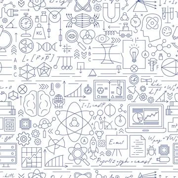 Physics Science Line Seamless Pattern 스톡 일러스트