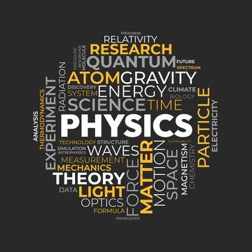 Physics Science Word Cloud Typography Vector Illustration with Quantum Grav.. 스톡 일러스트