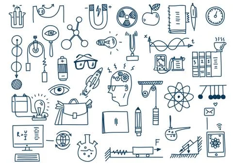 Physics. Sclool education and science. Hand drawn scientific formula theory law Stock Illustration